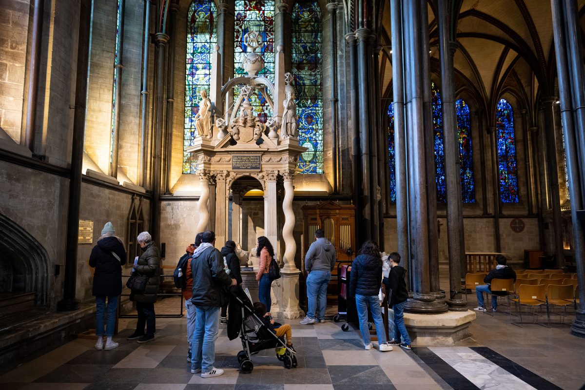 Visitors inside Salisbury Cathedral