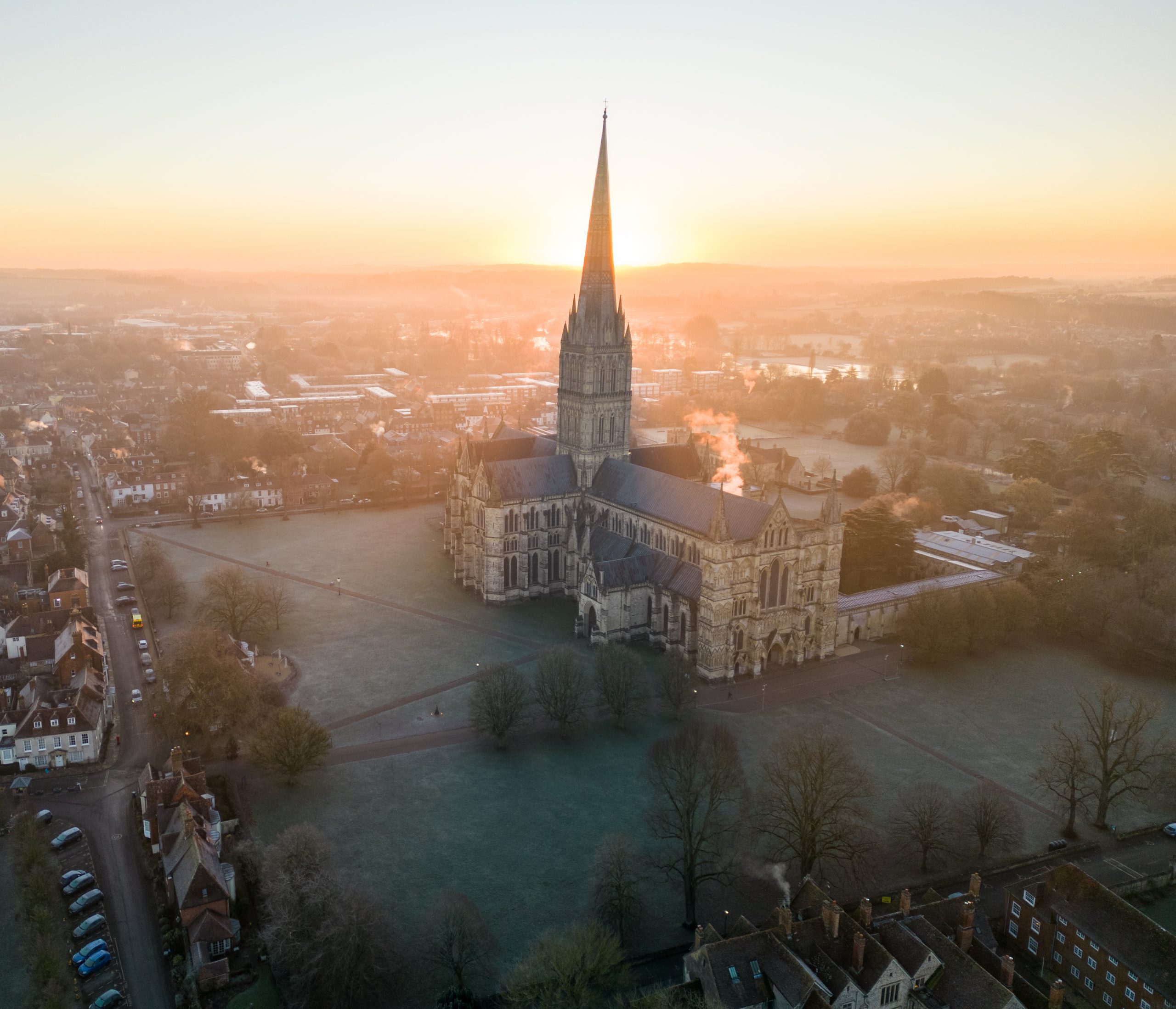 Aerial shot of the Cathedral and close from the north-west